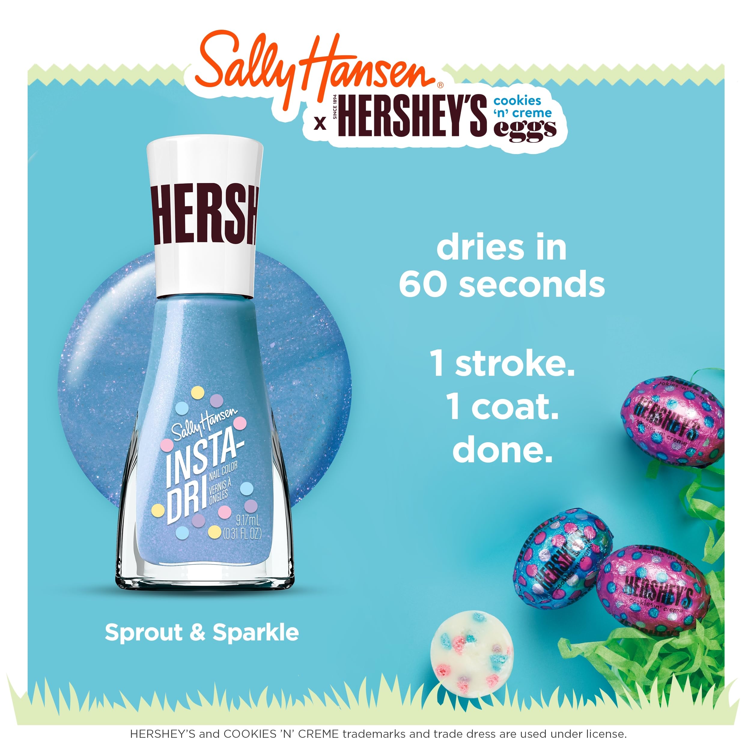 Sally Hansen Insta-Dri Nail Polish | Quick Dry, Long Lasting, Streak-Free Shine | Opaque, Shiny | 509 Mint Me in St. Louis | Soft Aqua Blue Nail Color.: 783 Sprout & Sparkle 0.31 Fl Oz (Pack of 1)