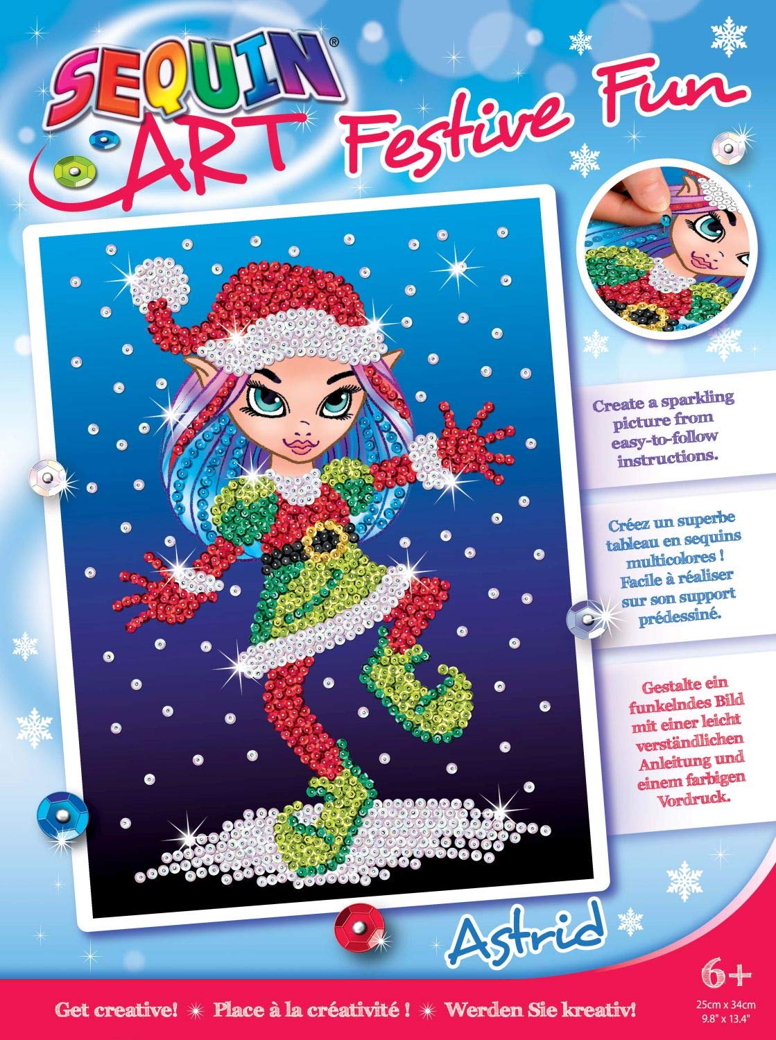 Sequin Art Red Christmas Astrid Elf, Sparkling Arts and Crafts Kit; Creative Crafts for Adults and Kids,Colourful