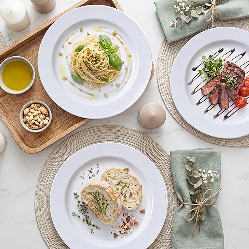 Miniatura 4 de KIRE 120 platos de plástico blanco  Platos desechables blancos resistentes para fiestasbodas  Incluye 60 platos llanos de 10.25 pulgadas  60 platos