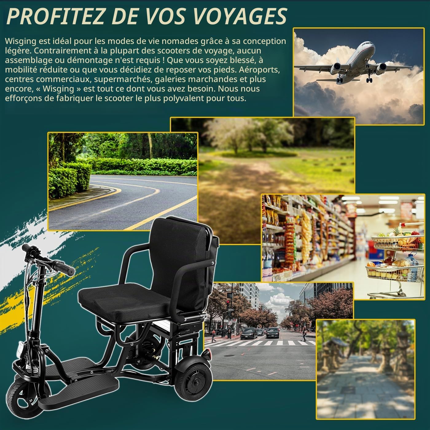 Véhicule électrique pliable de 20 Km, fauteuil roulant électrique, pliable, batterie amovible, fauteuil roulant électrique pliable, léger jusqu'à 130 kg