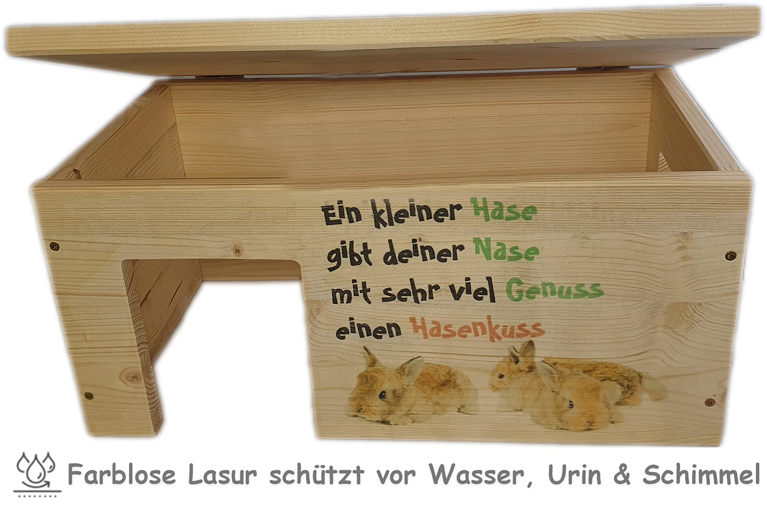 Nagerhaus Zwergkaninchenhaus Hasenhaus Gehege Zubehör mit 2 Eingängen, Stabil & Holzlasur / 45x25x22cm