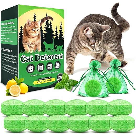 Cat Deterrent Outdoor, 12 Pack Natural Peppermint Oil Cat&Dog Deterrent Outdoor& Indoor with Essential Oils Keep Cats Away from Garden, Furniture, and More, Protect Your Yard and Furniture