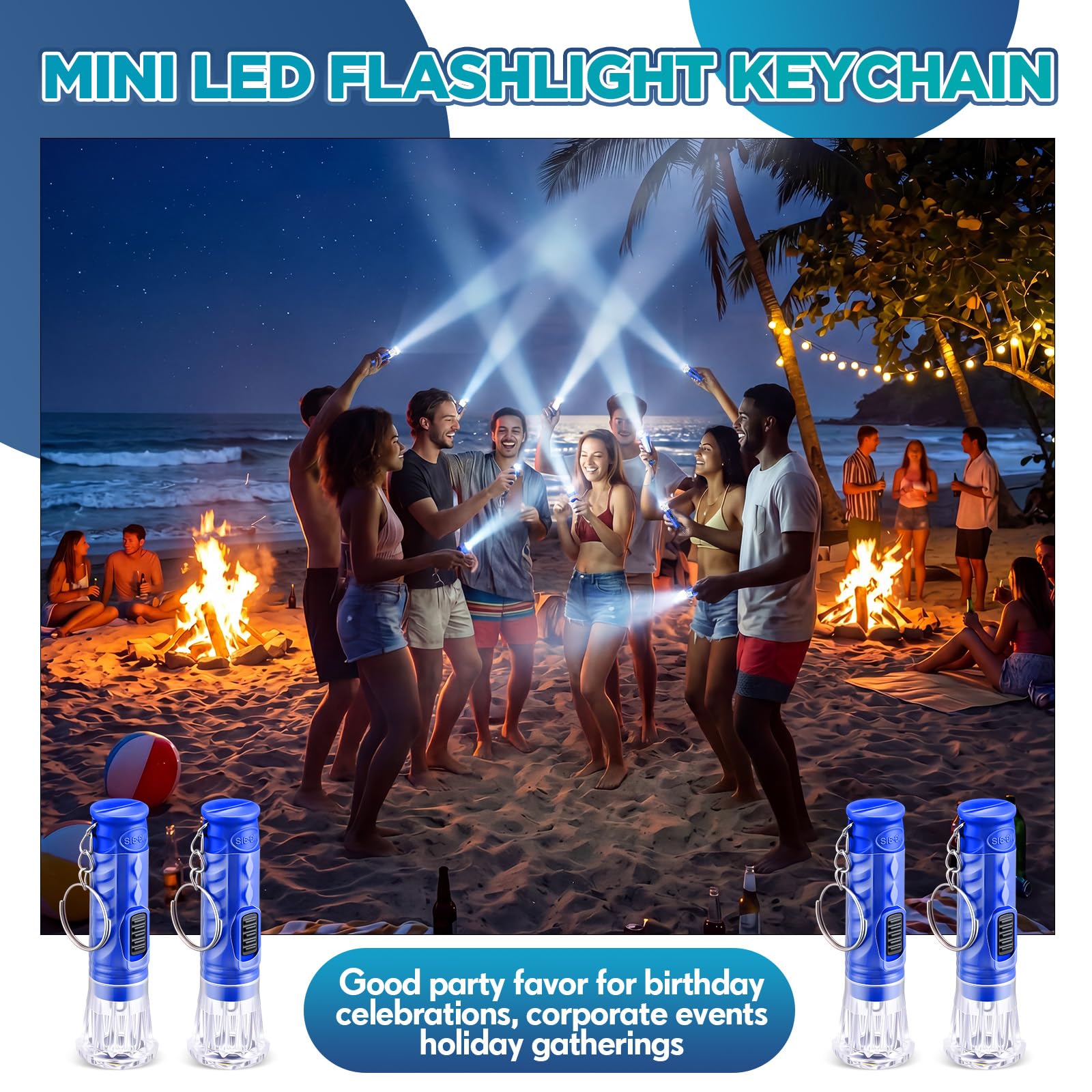 Jexine Mini-Taschenlampen-Schlüsselanhänger, Taschenlampe, Schlüsselanhänger, Taschenlampen, LED, kleiner Schlüsselanhänger, Licht, Wandern, Camping, Weihnachten, Party, Gastgeschenke (blau), 100