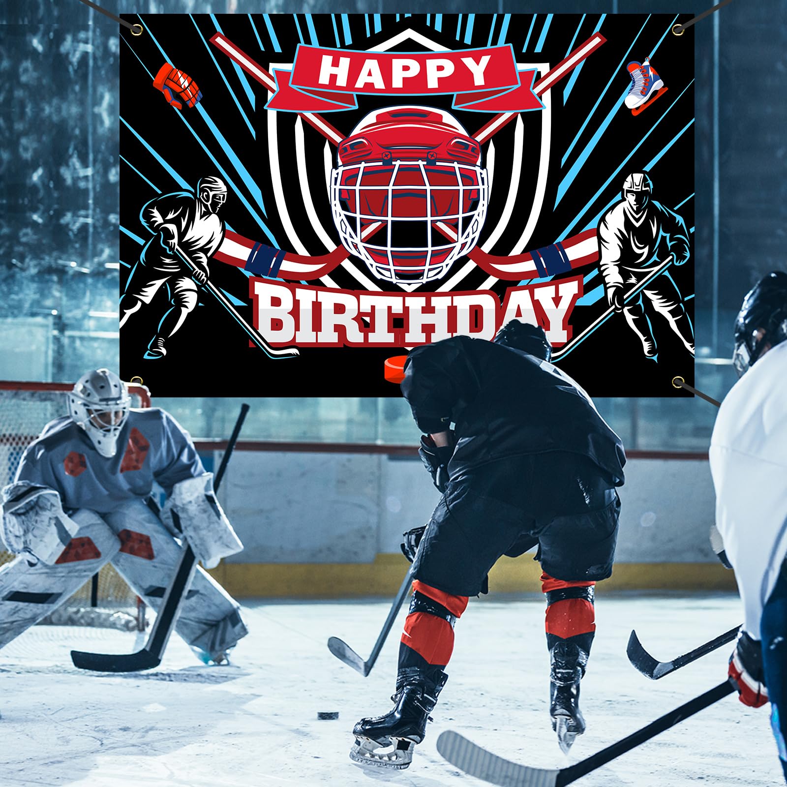 Hockey Geburtstagsbanner 180x110 Cm - Sport-Thema Dekoration Für Kinder & Erwachsene, Blau-rot, Wetterfest