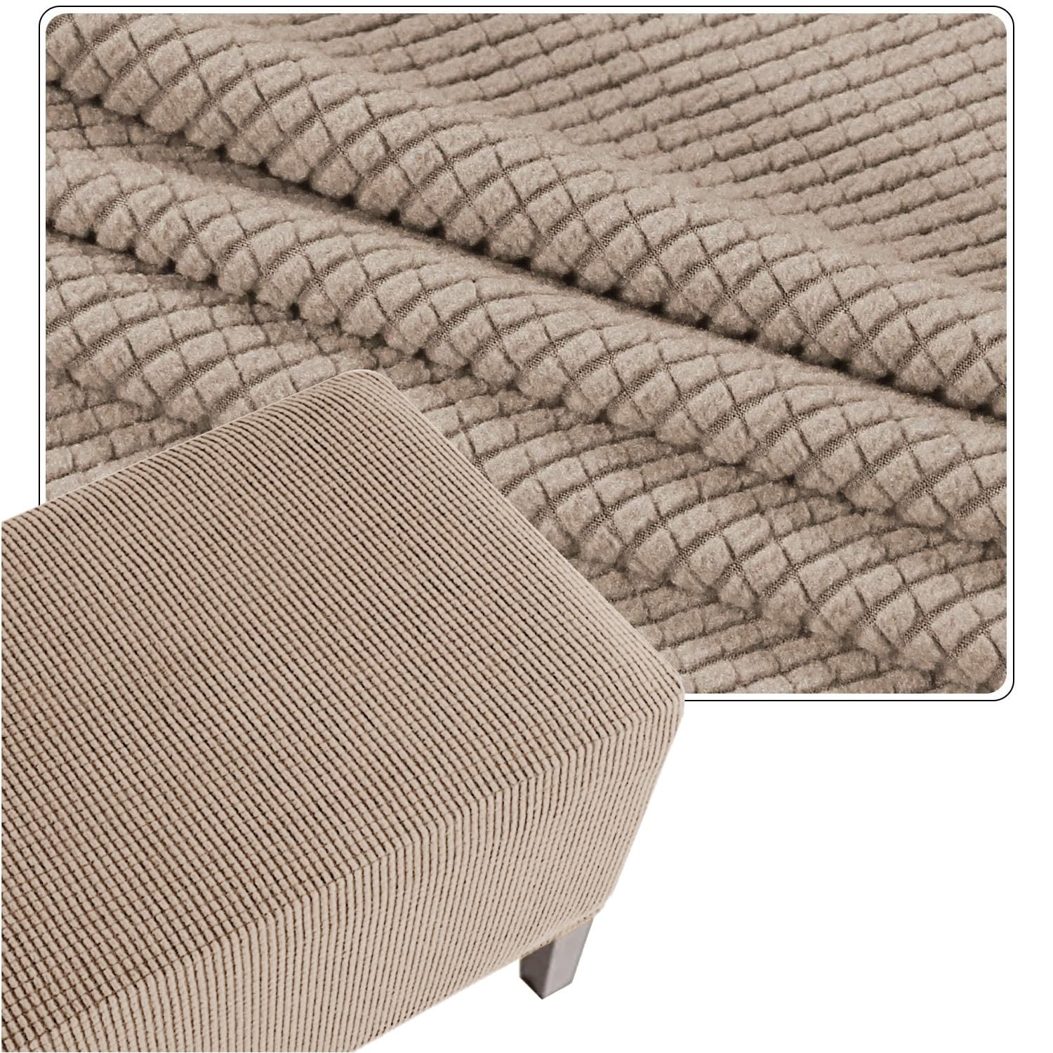 QOEUIUJ Stretch Ottoman Cover Square 36x36 30x30 24x24 26x26 20x20 Hassock Covers Pouf Slipcovers Stool Protector with Elastic Bottom Removable Washable(Khaki,36x36in/90x90cm)