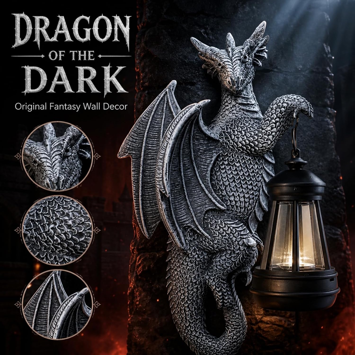 Solar Dragon Tree Hugger Statue with Lantern, Resin Outdoor Garden Decor image 4