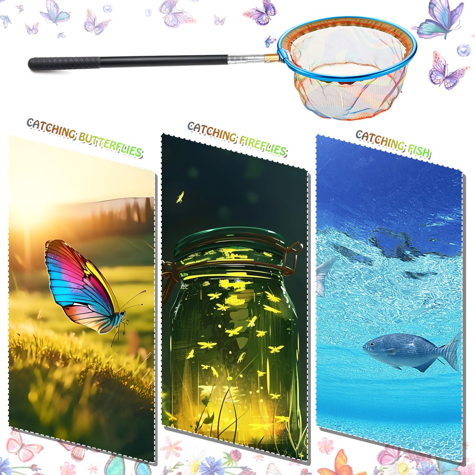 Red telescópica para niños 66-145 cm para atrapar insectos pesca estanque piscina jardín playa