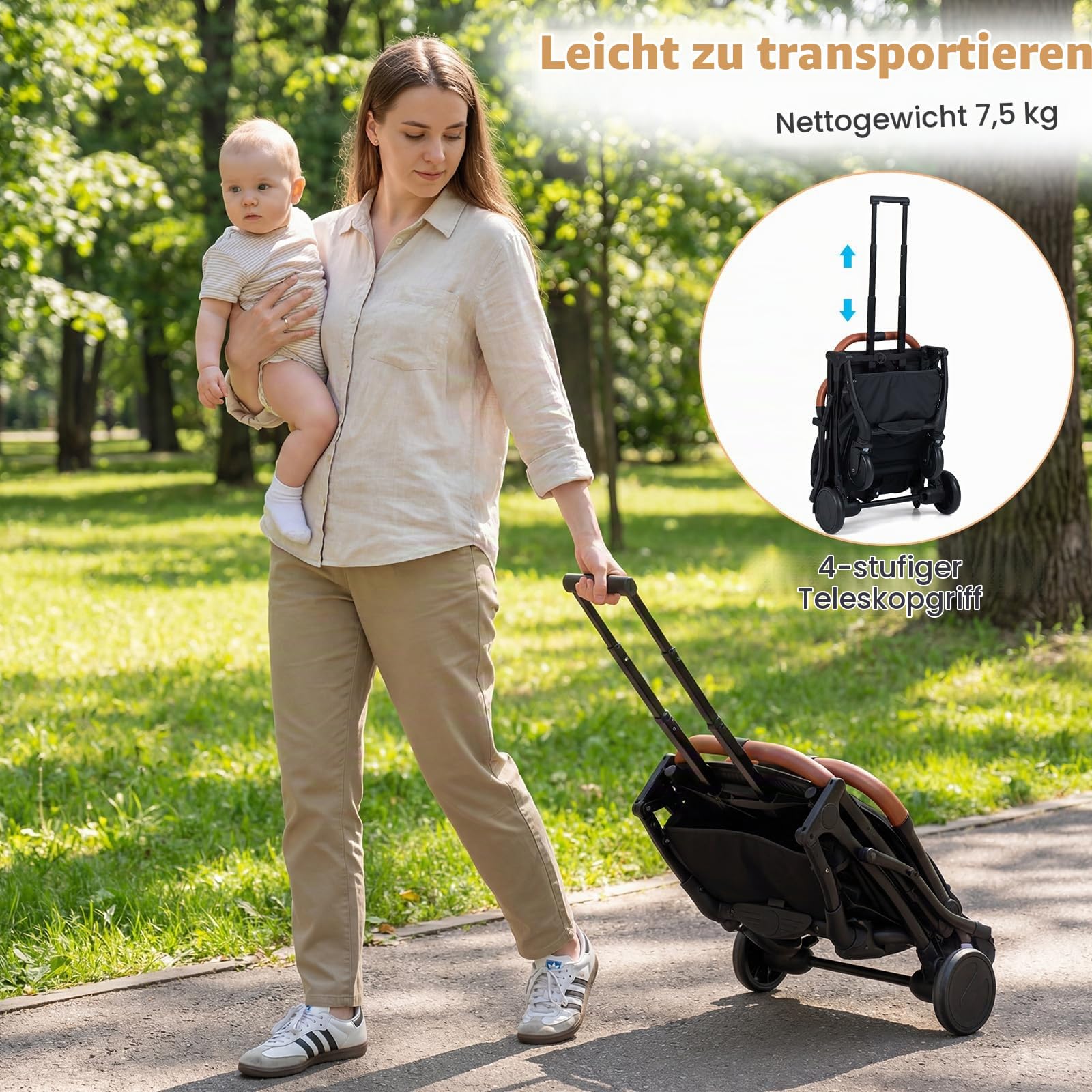 COSTWAY Kinderwagen klappbar mit Regenschutz, Reisebuggy mit verstellbarem Rückenlehne, Fußstütze, Verdeck & Griff, Babywagen mit Liegefunktion, Buggy für Baby bis 3 Jahren, 15 kg belastbar (Schwarz)