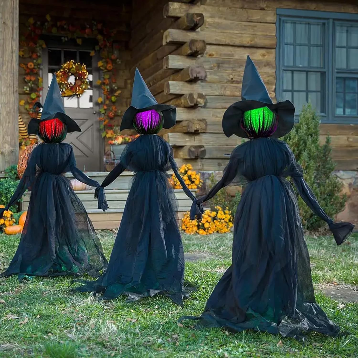 Dekoracje czarownic na Halloween, na zewnątrz, 15 cm, zestaw 3 szt., podświetlana wiedźma halloweenowa z palikami, ze światłami LED, dekoracja do domu, na zewnątrz, podwórko, trawnik, ogród,