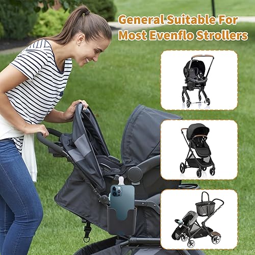 Miniatura 5 de Portavasos para cochecito compatible con Evenflo con soporte para teléfono, accesorios de vagón compatibles con Evenflo, negro