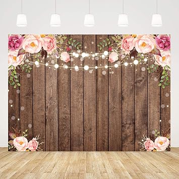 Sensfun 7x5ft Rustic Floral Wood Backdrop for Baby Shower Bridal Wedding Studio Photography Pictures Retro Wooden Floor Flower Wall Background Newborn Birthday Party Banner Photo Shoot Booth