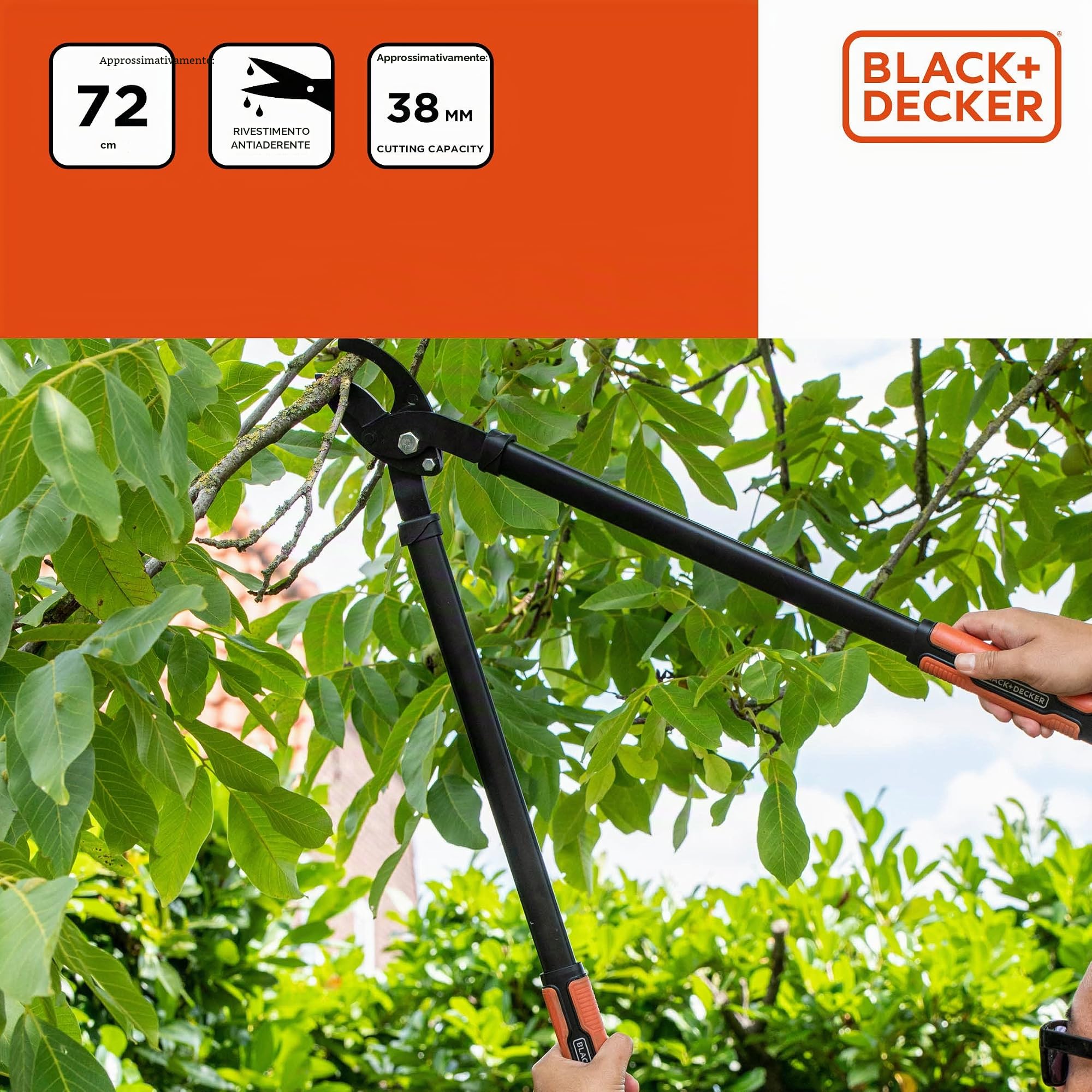 BLACK+DECKER Troncarami - Capacità di taglio 38 mm - 72 cm - Troncarami con rivestimento antiaderente sulle lame - Nero/Arancione