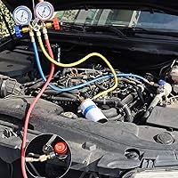Vista 8 de Juego de manómetros de colector de CA, 3 vías HVAC R134a R404a Kit de herramientas de carga de refrigerante, con mangueras, adaptador de acoplador