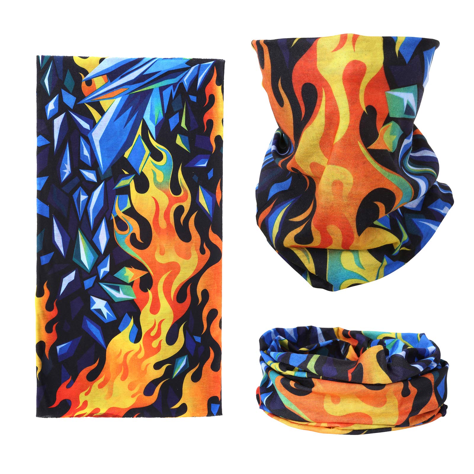 SMEHCF Novelty Seamless Bandana Balaclava Face Cover Mask Shield Neck Gaiter Reusable Breathable Dustproof Windproof Unisex Blue Yellow Hell Flame Fire
