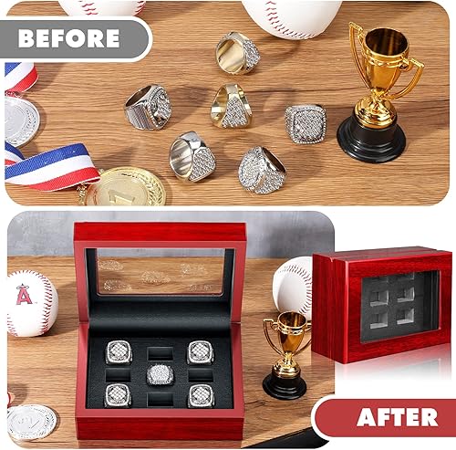 Miniatura 3 de Caja de exhibición de anillo de campeonato, caja de exhibición de anillo de béisbol, estuche de trofeos para múltiples anillos, anillos deportivos