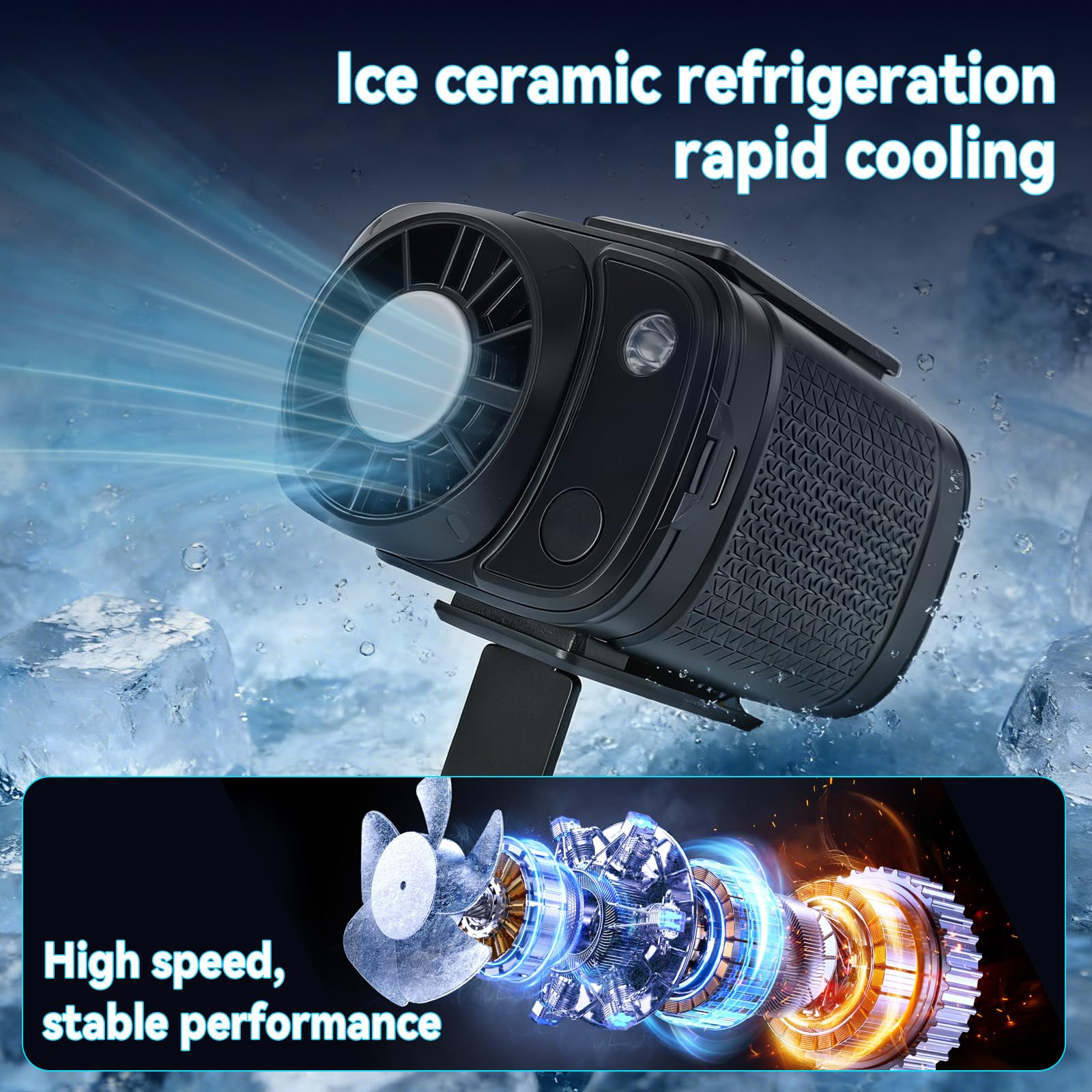 Ventola di raffreddamento personale portatile indossabile con clip in vita, 13000 giri/min, 5 velocità regolabili, ventilatore da cintura con semiconduttore rapido e luce a LED per vita e collo