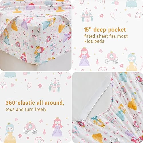 Miniatura 5 de Softan Juego de sábanas para niños y niñas, tamaño matrimonial, sábana bajera ajustable para niños, transpirable y sedosa, sensación suave, juego de