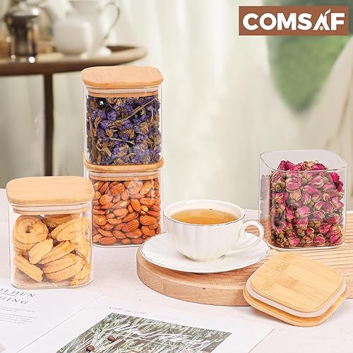 Miniatura 6 de ComSaf Juego de 9 tarros de vidrio para almacenamiento de alimentos de 24 onzas, recipientes de almacenamiento de vidrio transparente con tapas de