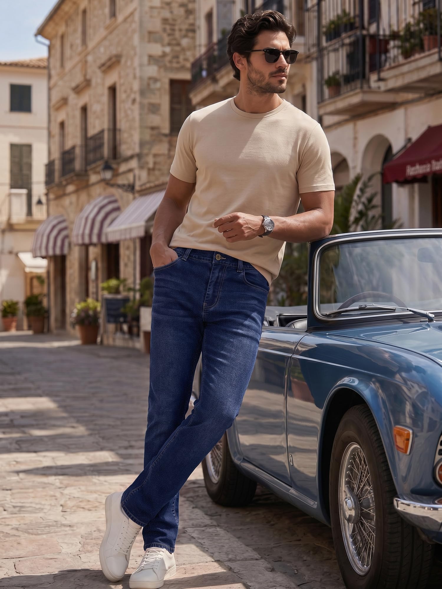 Breampot Herren Jeans Regular Fit Stretch Straight Cut Mid Waist Denim Hose