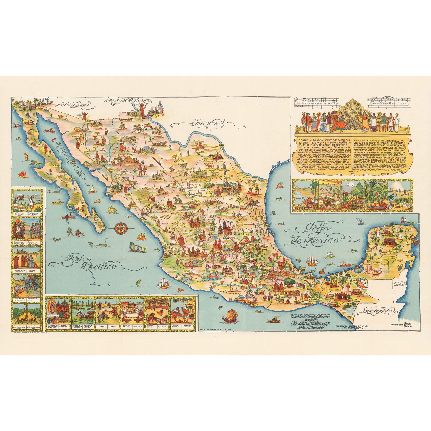 Artery8 Map Medina 1931 Mexico Pictorial Premium Wall Art Canvas Print 18X24 Inch
