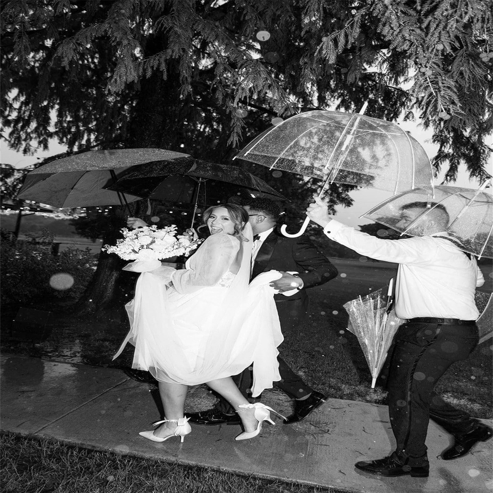 Ombrello trasparente per matrimonio, 10 pezzi, antivento, con manico bianco, per feste e attività all'aperto