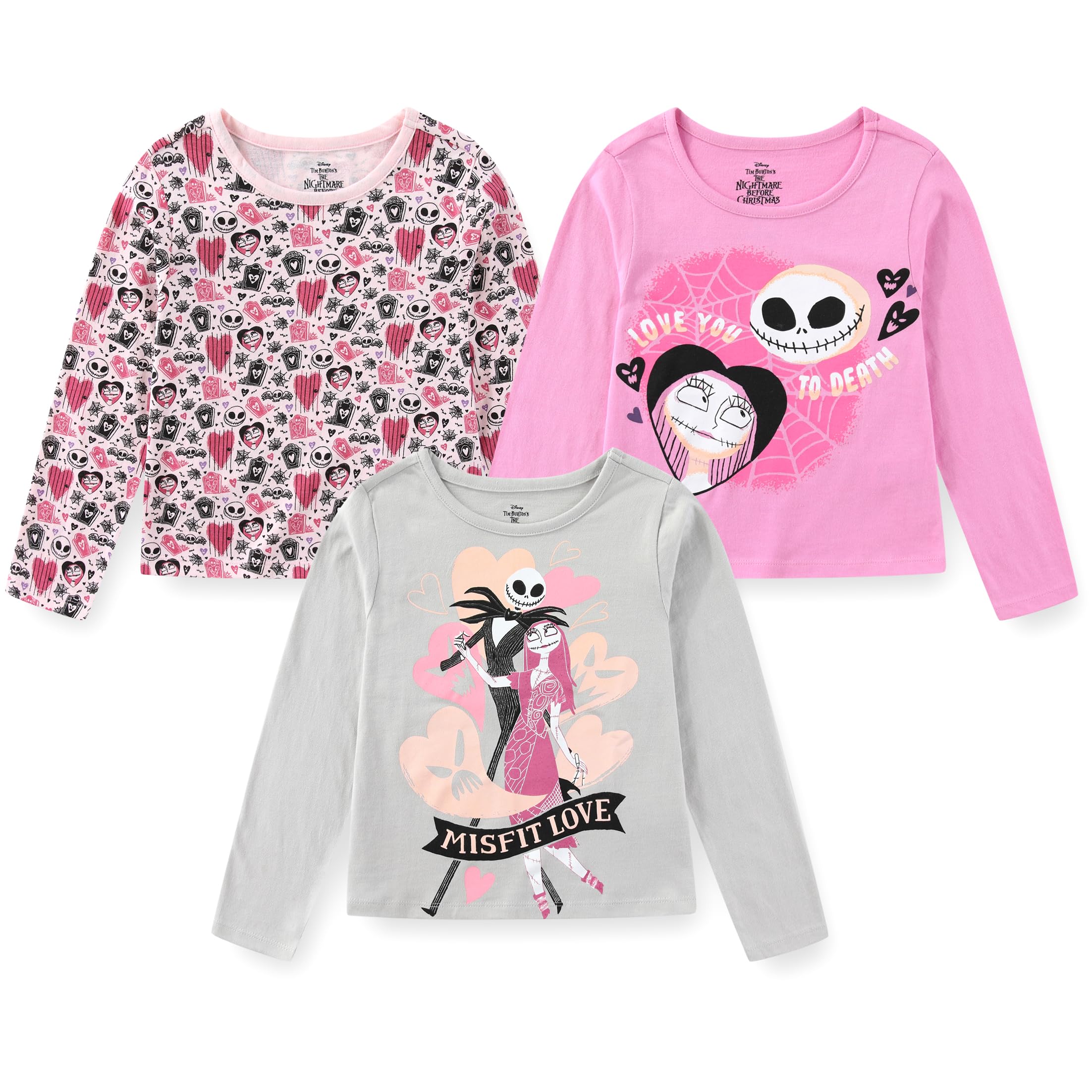 Disney Nightmare Before Christmas Girls 3 Pack Long Sleeve Shirt for Toddler and Big Kids