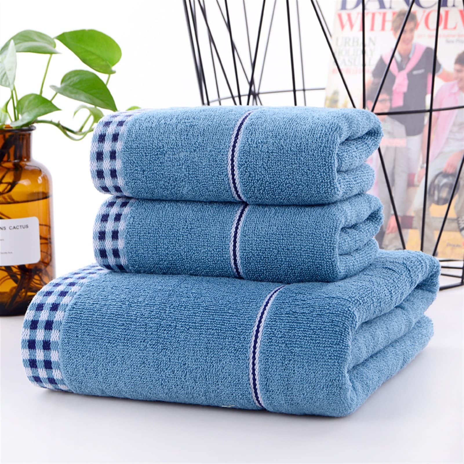 Cotton Bath Towel Set Grey Absorbent Towels Gift Solid Color Soft 35 X 75 Face Hand Towels 70