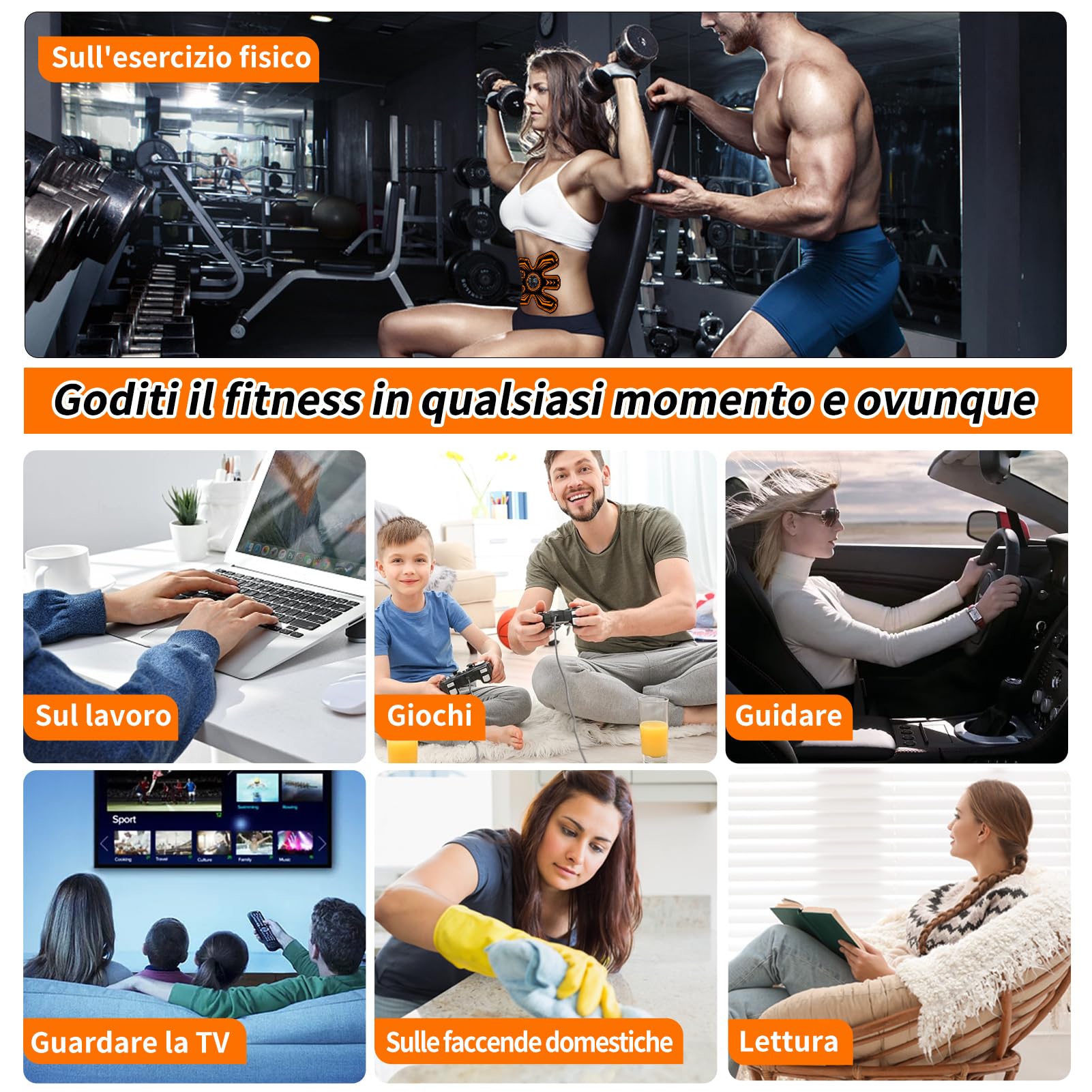 Cintura Addominale Elettrostimolazione, Elettrostimolazione Addominale,Elettrostimolatore Muscolare per L'Allenamento Completo del Corpo,Allenamento Addominale EMS 8 modalità & 15 Intensità