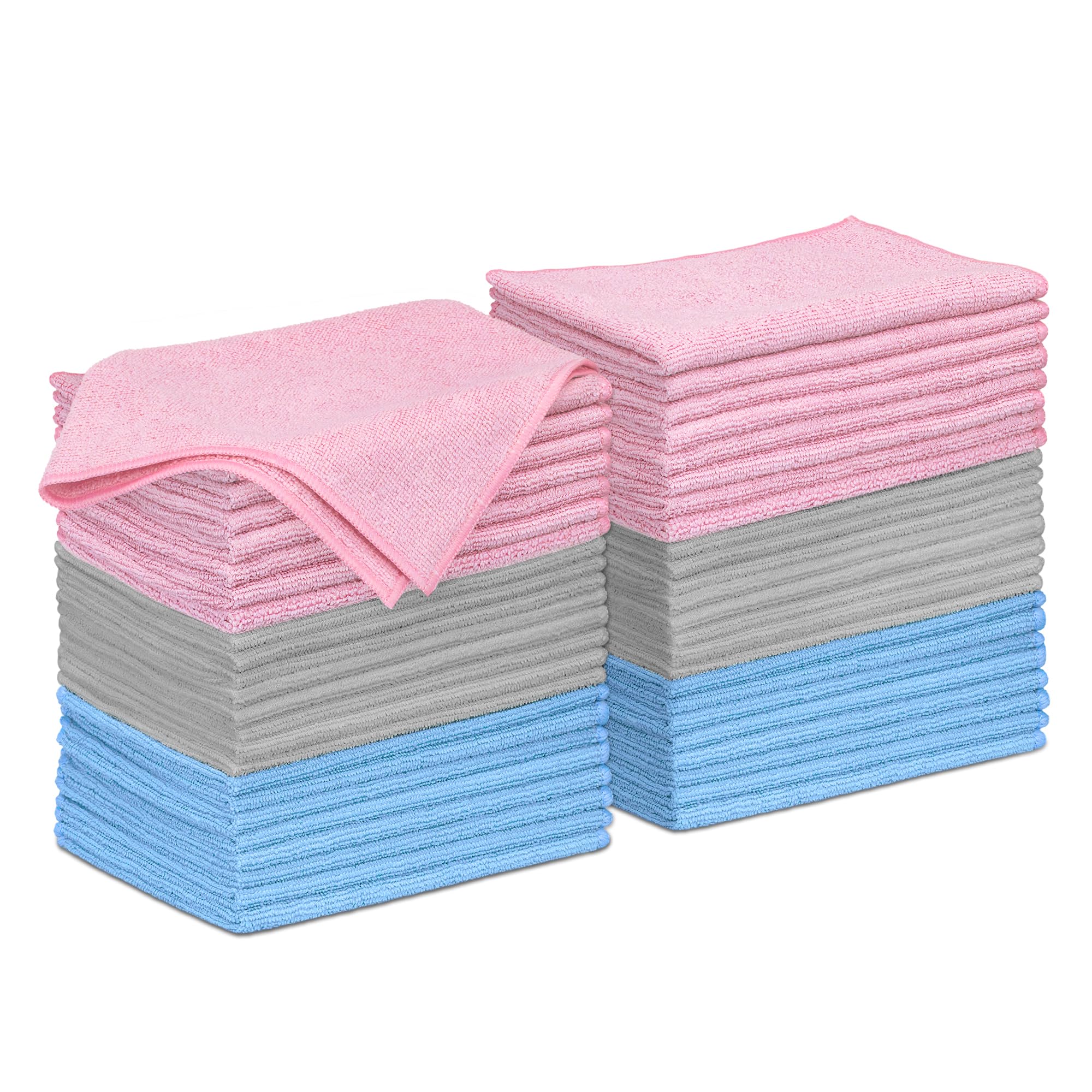 LIVOS Mikrofaser-Reinigungstücher, streifenfrei, ultra-saugfähig, fusselfrei, für Auto, Haus, Küche, Rosa/Blau/Grau, 30,5 x 40,6 cm, 48 Stück
