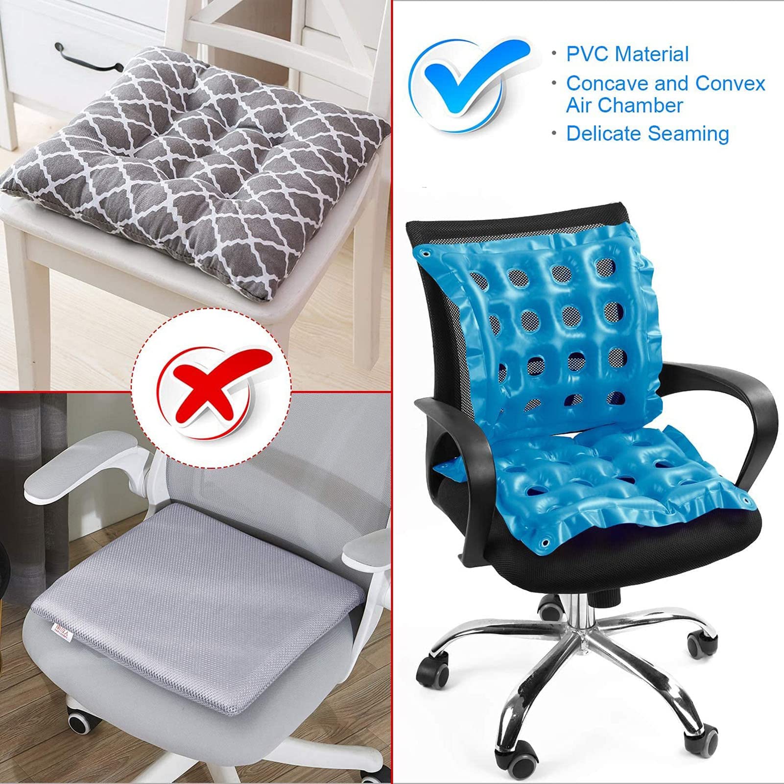 Cojín de Asiento Inflable de PVC, cojín de Asiento Transpirable Cuadrado para el hogar con Agujeros, cojín de Asiento Inflable antiescaras para Silla de Ruedas