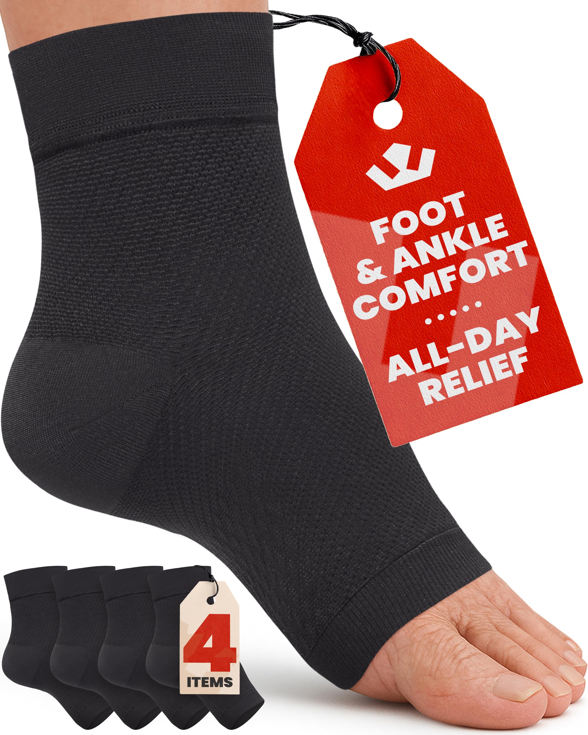 KEMFORD Ankle Compression Sleeve - 2-Pairs, Plantar Fasciitis Braces - Open Toe Compression Socks for Swelling, Sprain, Neuropathy, Foot Arch Support
