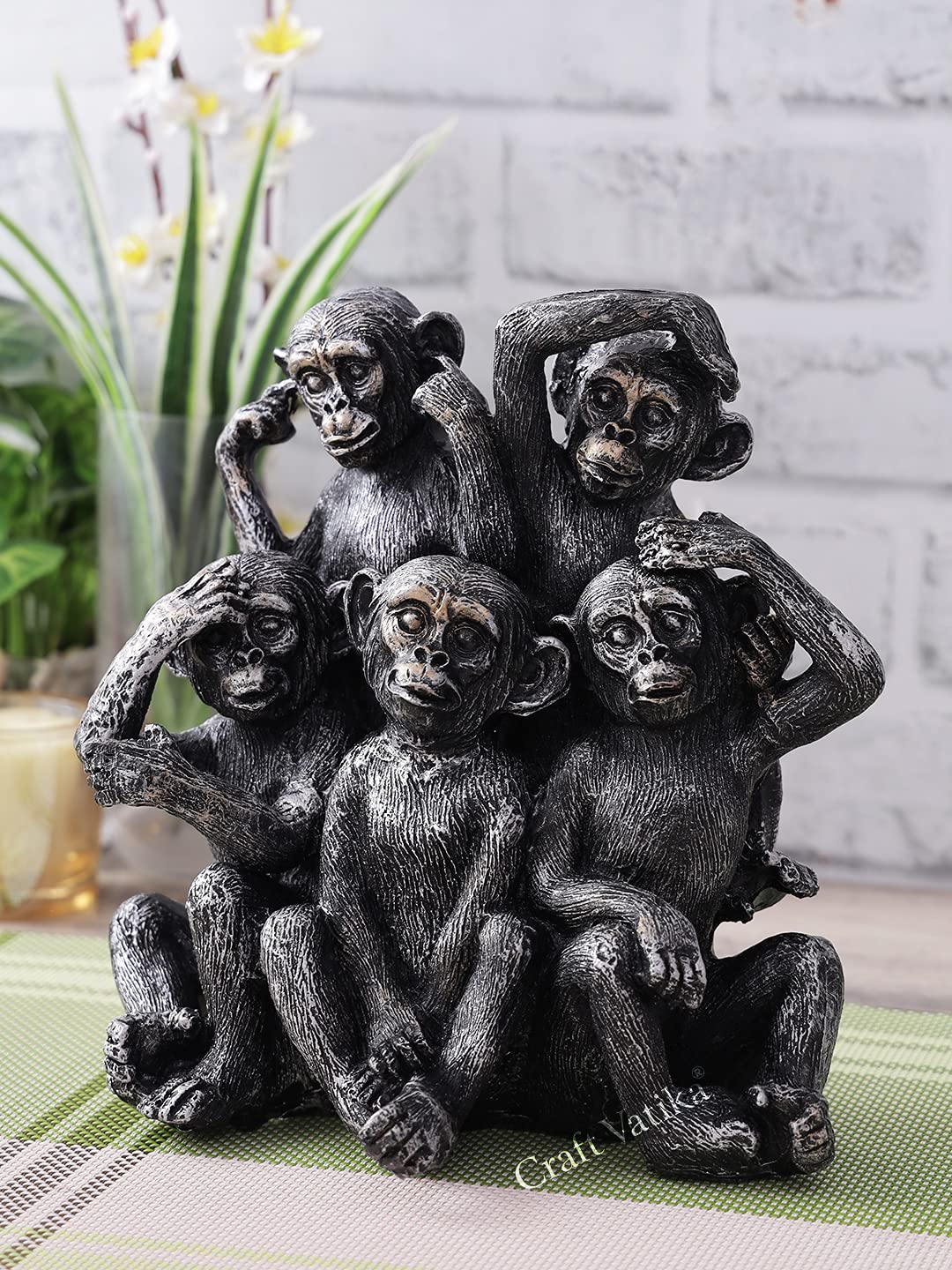 CraftVatika Resin Monkey Statue, 8.5 x 4 x 8.5 Inches, Multicolour