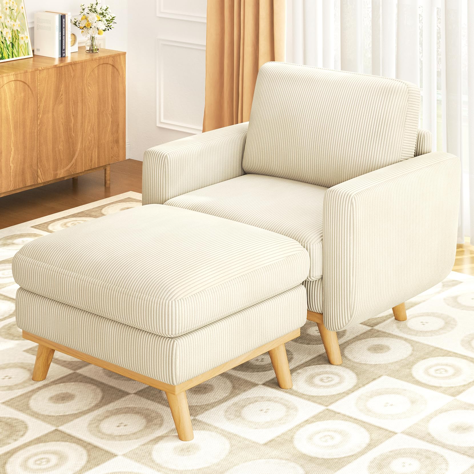 Vesgantti Corduroy Accent Chair with Ottoman