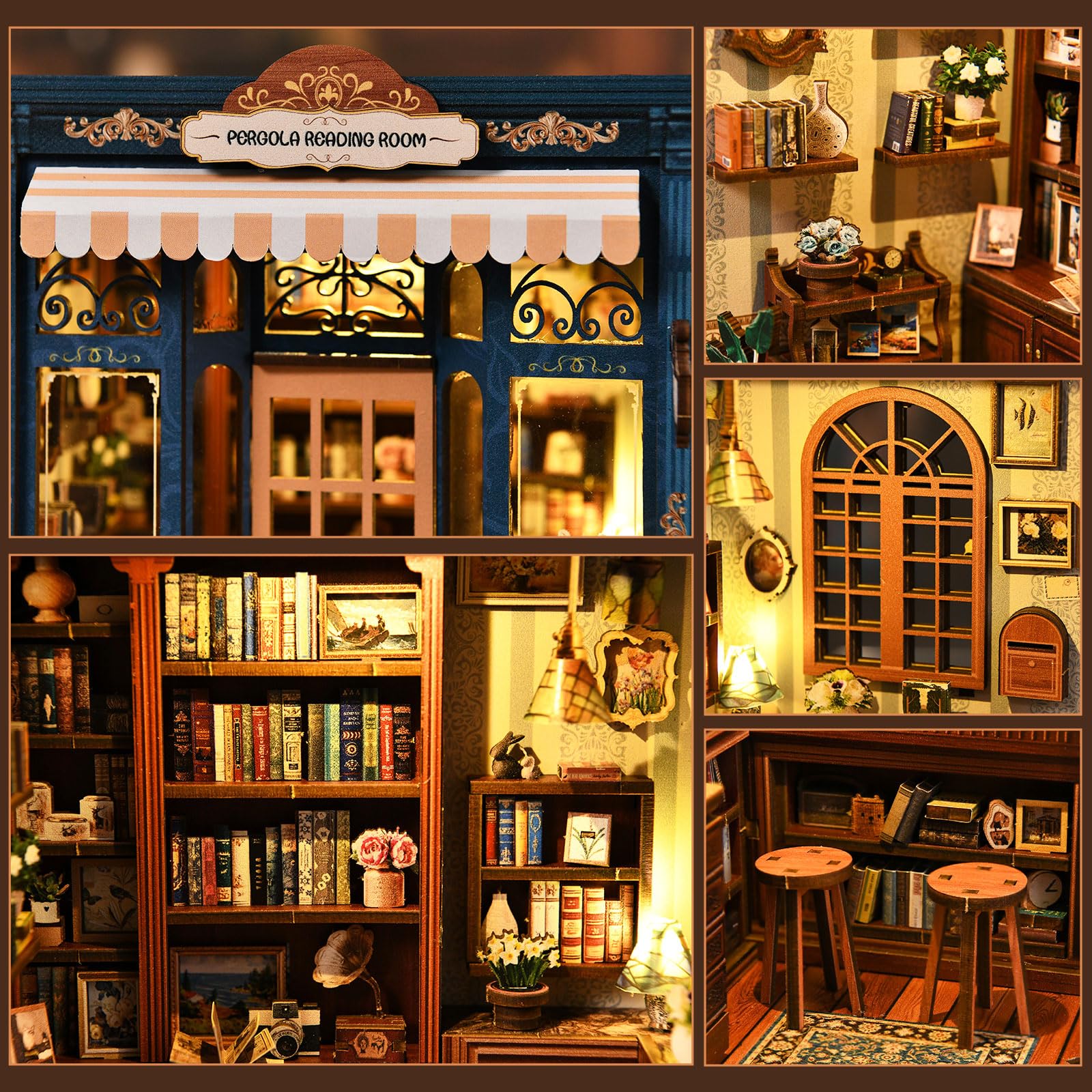 Shrike Book Nook Kit - miniaturowy domek dla lalek, drewniane puzzle 3D, podpórka pod książkę z oświetleniem LED, regał na książki i dekoracja domu, dla fanów majsterkowania, rodziny i przyjaciół