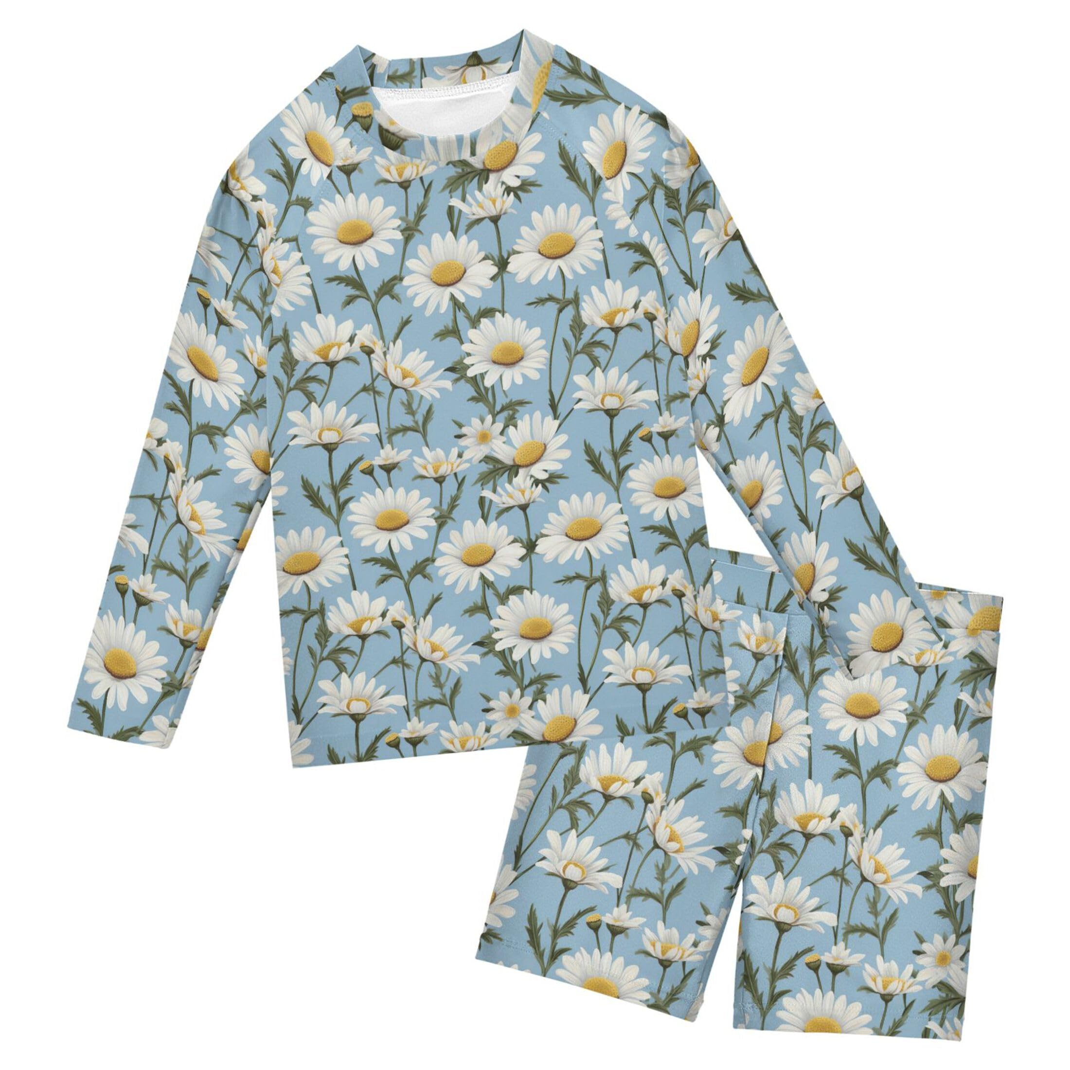 Daisy Flower Flowers Boys Rash Guard Swimsuits Set for Boys Long Sleeve Swim Shirts Bathing Suits B0402967