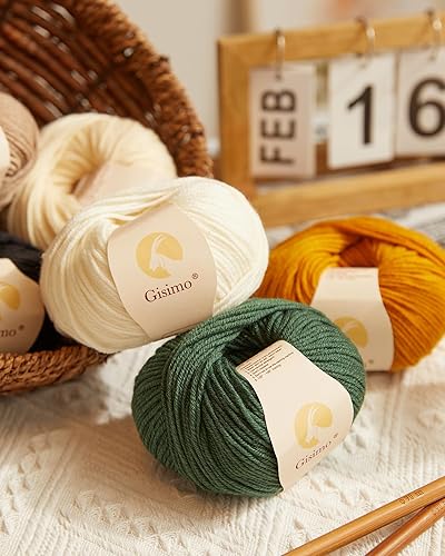 Miniatura 7 de 100% lana merino, hilo lujoso y suave de 6 capas para tejer a mano y ganchillo, 1.76 onzas1.76 oz, 127 yardas380.6 ft (blanco, 1 bola)