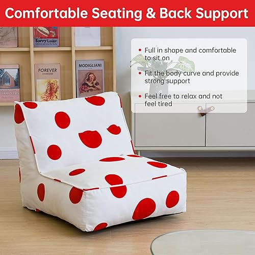 Miniatura 7 de Cvortll Puf para niños, puf con relleno incluido, terciopelo suave y cómodo con lunares, para niños, extra grande, para adolescentes y niños, color