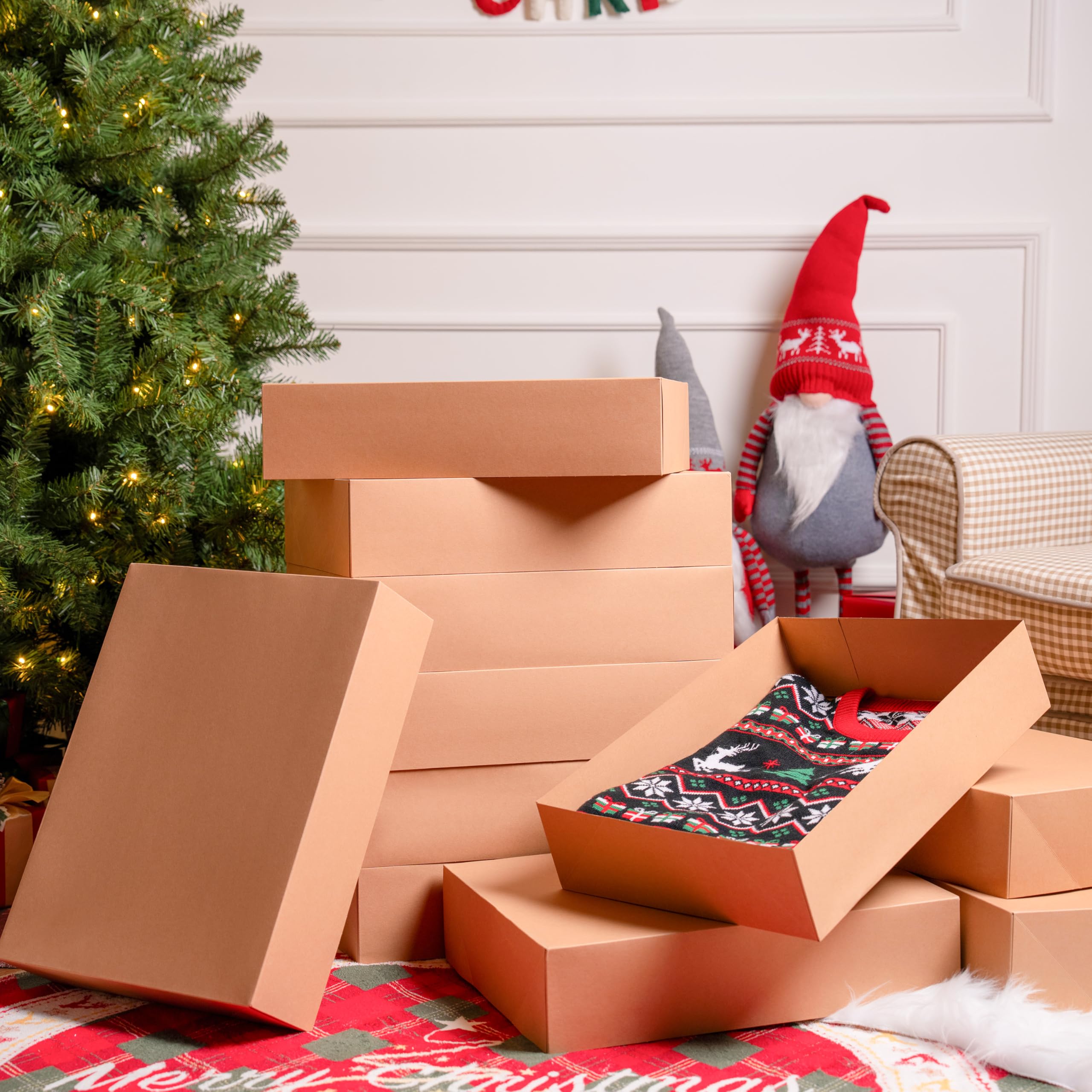 JOYIN 12 scatole regalo di Natale grandi con coperchio, 43,2 x 33 x 10,2 cm, per regali, Natale, compleanno, camicia, abbigliamento, scatole regalo per vestaglie, cappelli, maglioni e cappotti