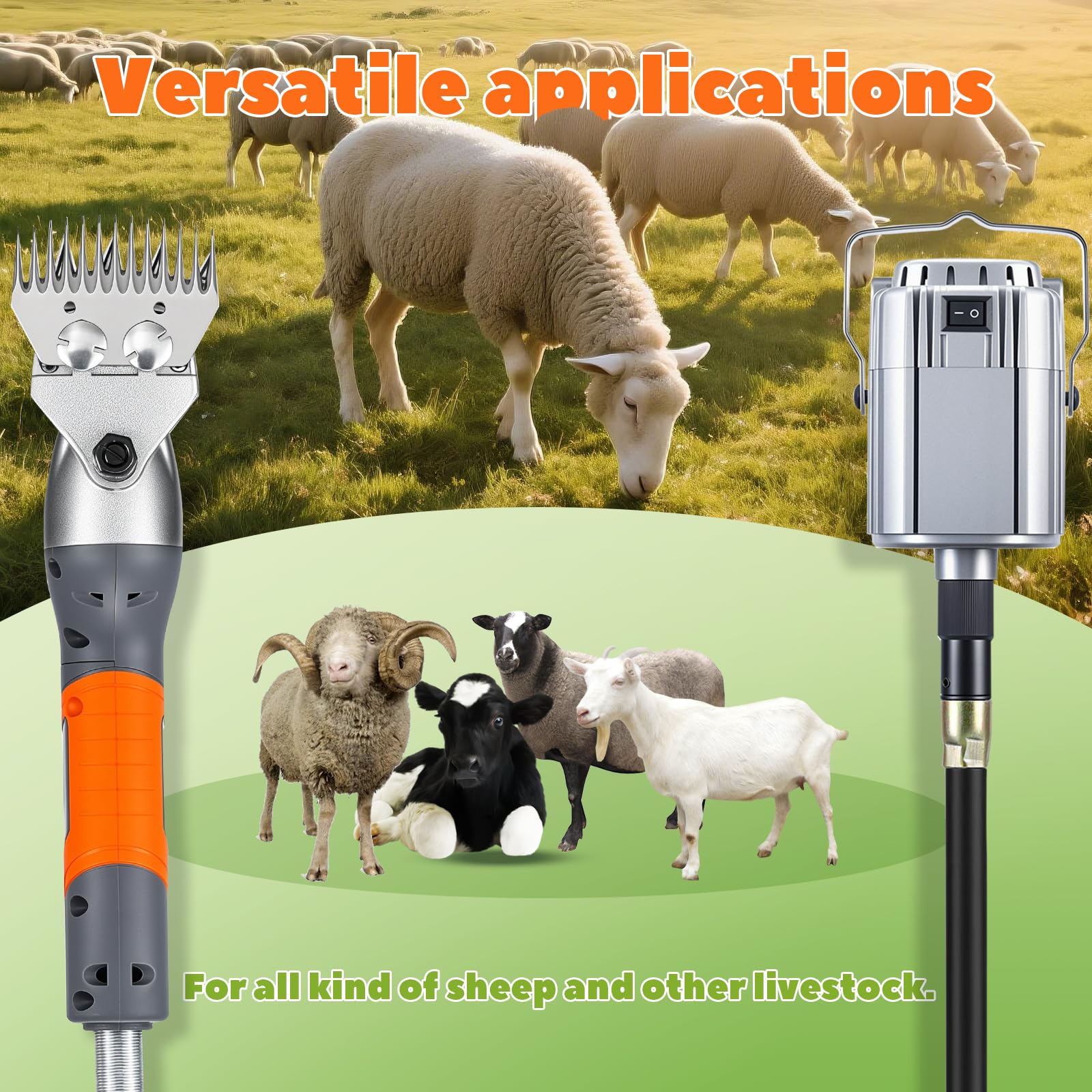 Luzirse - Forbici elettriche a sospensione professionali per pecore, 1000 W, 2800 giri/min, lame in acciaio al carbonio a 13 denti, per pecore, capra, bestiame (arancione)