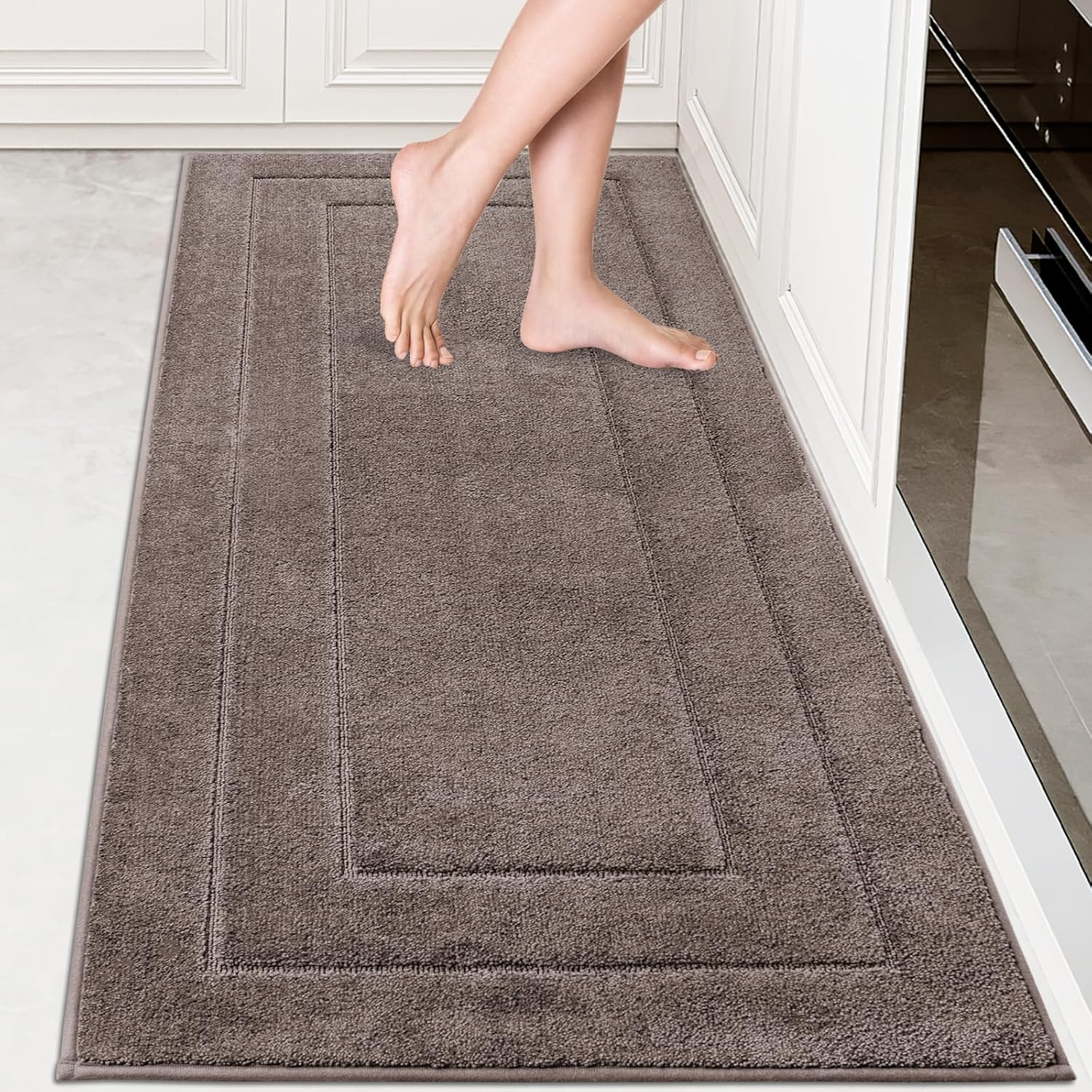 PURRUGS Machine Washable Kitchen Rug 32" x 70", Non-Slip/Skid Hallway Runner Rug, Super Absorbent Soft Area Rug for Kitchen, Hallway & Laundry, Rolled Packaging, Grayish Brown Grayish Brown 32" x 70"