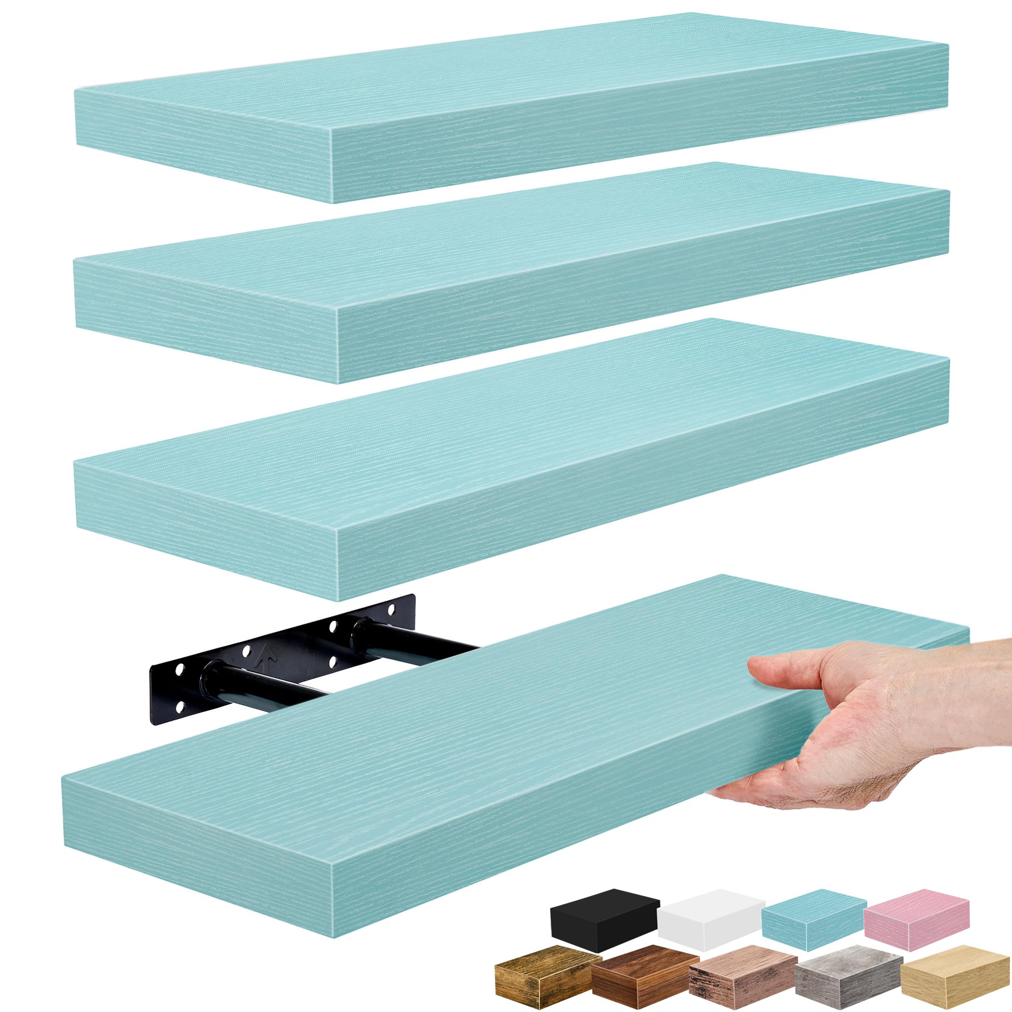 Sorbus Floating Shelves for Wall – 16 Inch Floating Shelf for Kitchen, Bedroom, Living Room, Bathroom, Home & Wall Decor - Mounted Bathroom Shelves with Invisible Brackets (Breezy Blue, 4 Pack)