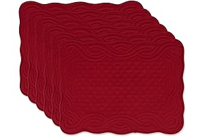 DII Quilted Farmhouse Collection 6-Piece Cranberry Tabletop Placemat Set