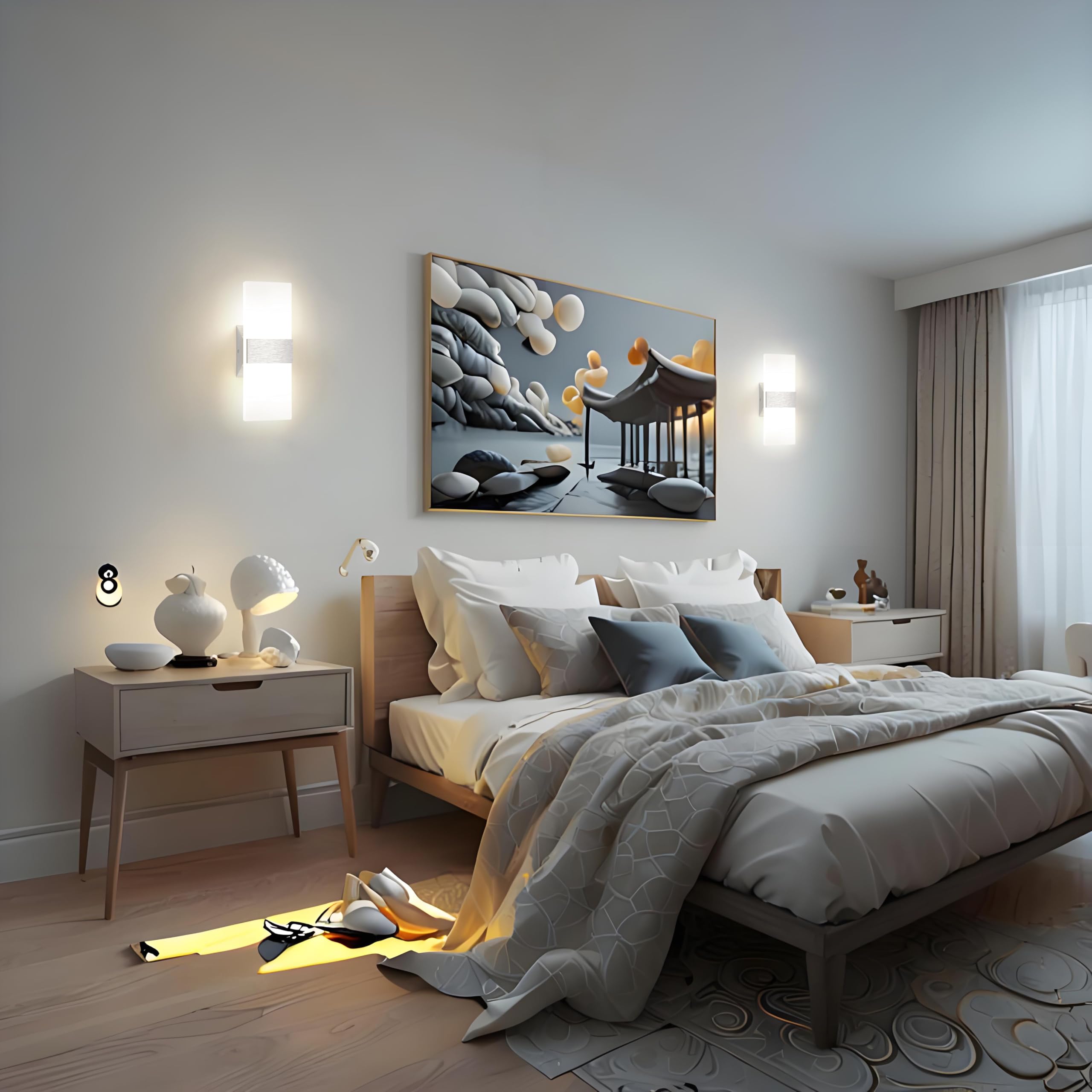 Sytmhoe 2 Pezzi Dimmerabile Appliques Da Parete Di Design Con App e Telecomando, 12W 2700-6500K Argento Albergo Acrilico Applique Camera Da Letto, Scale Soggiorno Lampade Da Muro Moderne