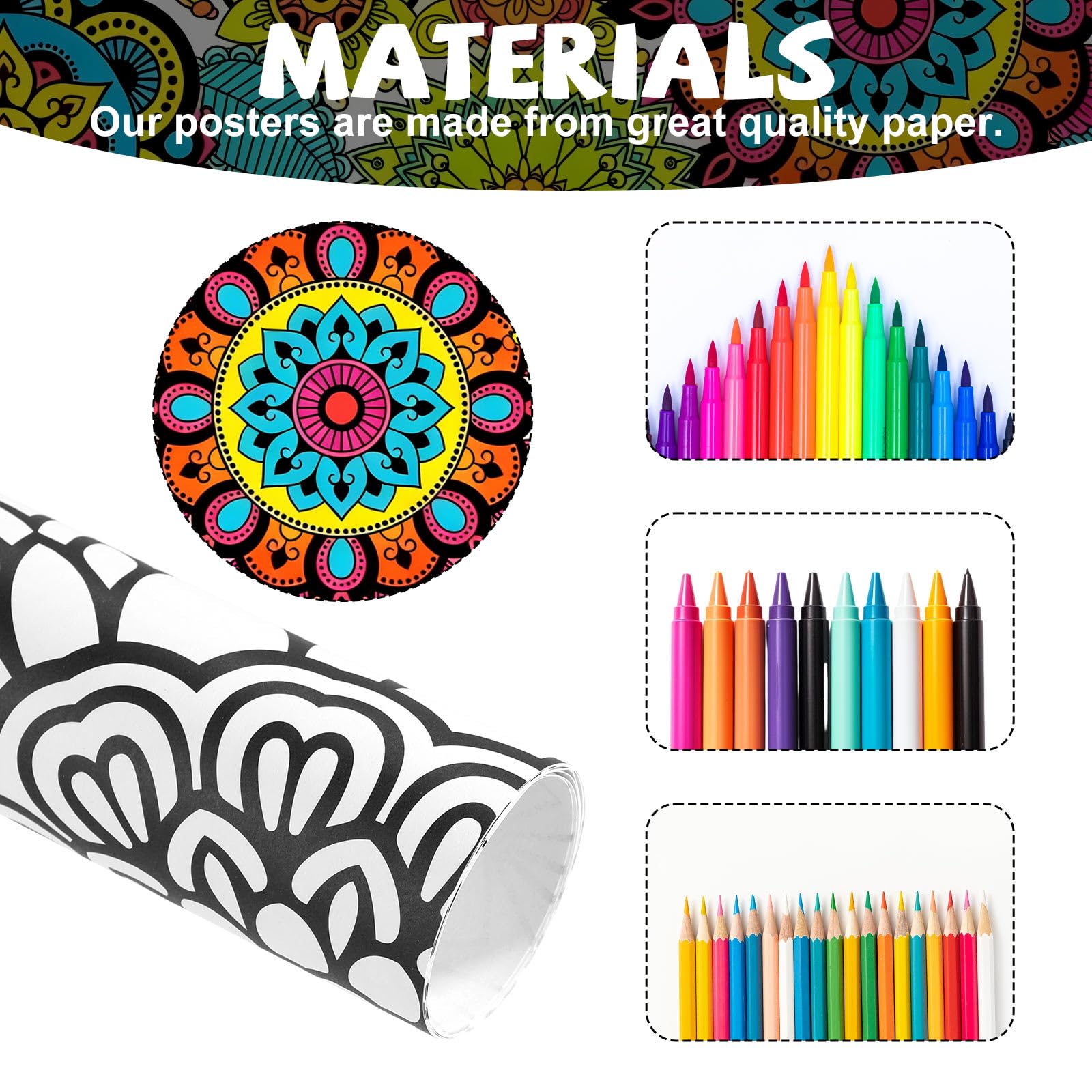 Penitue 2pcs Jumbo Mandala Coloring Posters, 100x60cm/39.37x23.62in Large Motivational Coloring Posters Giant Poster for Kids Adults Teens Art Craft Wall Party Supplies (Style 1) - 3