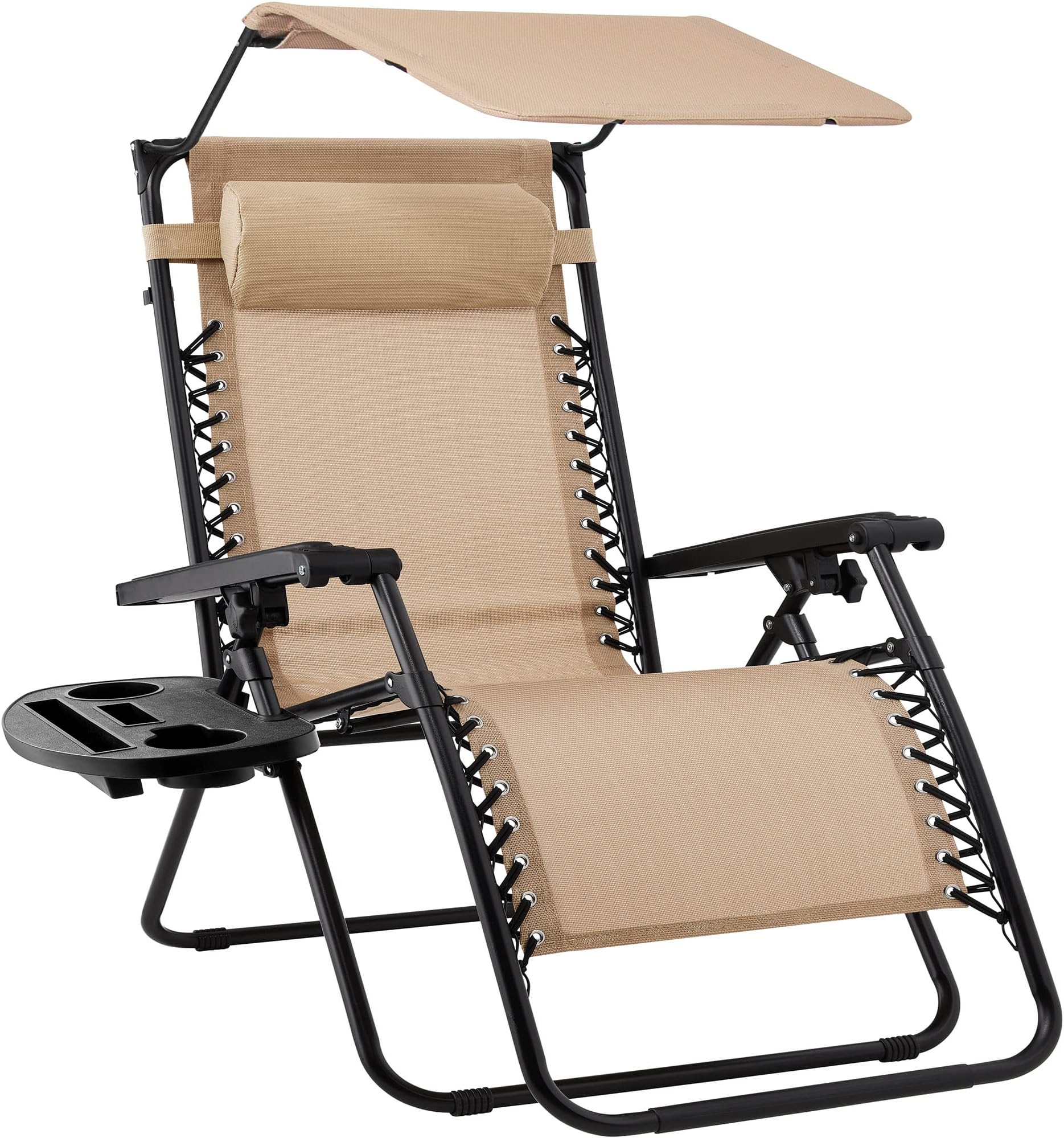 Best Choice Products Zero Gravity Canopy Sunshade Lounge Chair Cup Holder Patio Outdoor Garden Tan