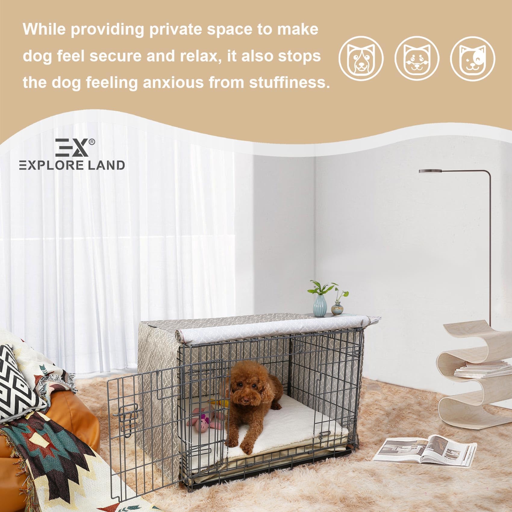 Explore Land - Copertura per gabbia per cani da 91 cm, in poliestere resistente, 1, 2, 3 porte, standard in metallo, recinto per cuccia per animali domestici (viola vintage)