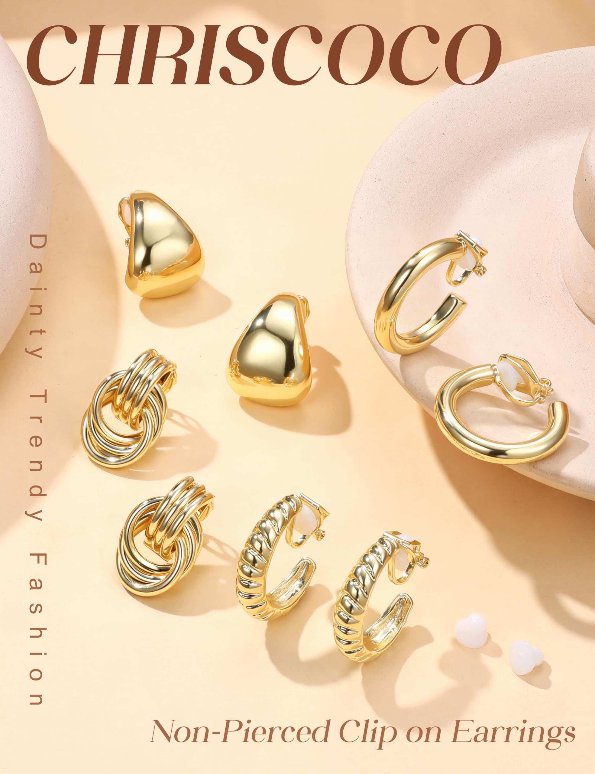 Orecchini a Clip per Donna Orecchini a Clip placcati Oro 14K Non forati CZ Perla Nodo Torsione Grosso Cerchio Orecchini a Clip Set Orecchini ipoallergenici Finti