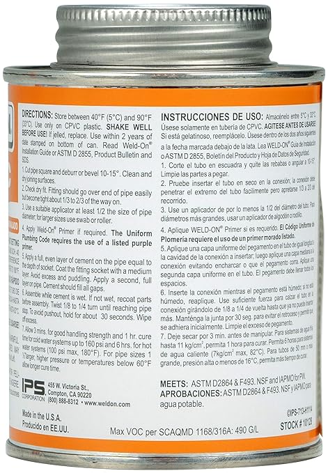 Cemento disolvente CPVC Weld-On 713 1/2 pinta (237 ml) miniatura 2