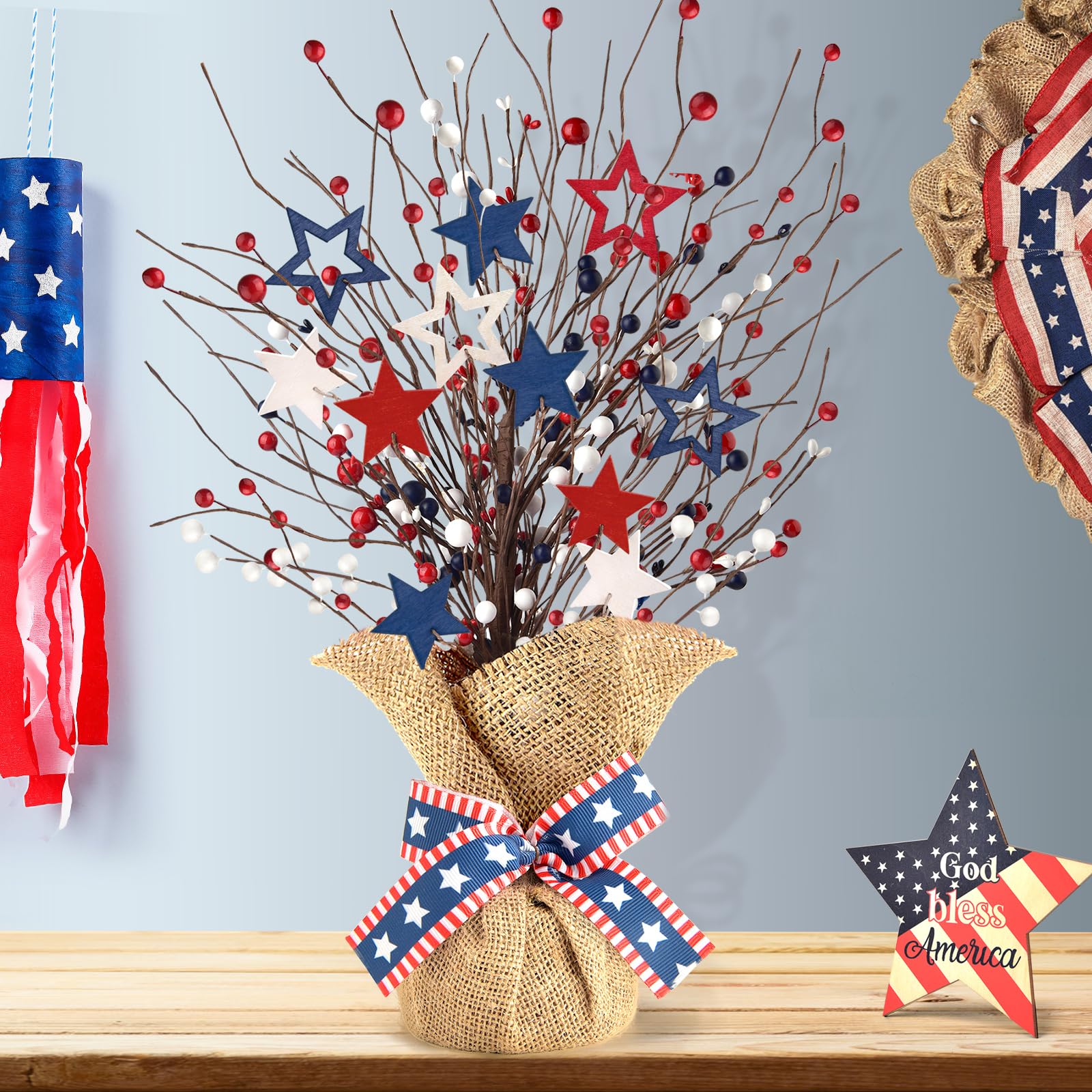 Kenburg Patriotic Tree with Wooden Stars