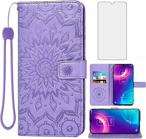 Asuwish Funda de teléfono para Alcatel TCL 30Z (T602DL) TCL 30 LE - Funda tipo cartera con protector de pantalla de vidrio templado, funda delgada